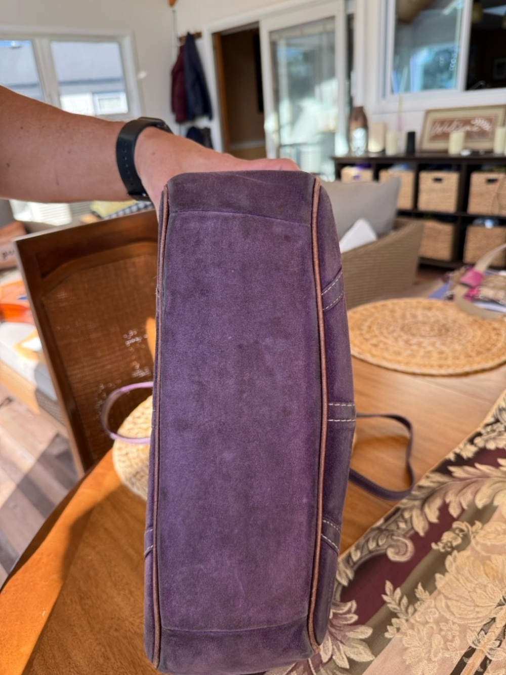 Coach Purple Suede Tote with Leather Straps - Picture 3 of 11